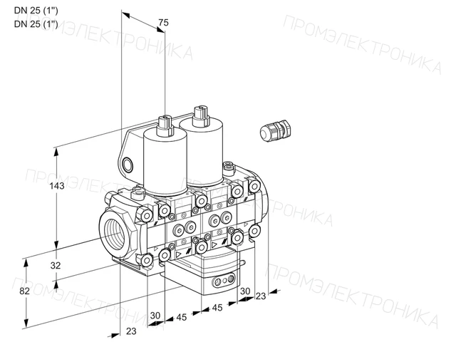 Kromschroder VCG 1E25R/25R05FNGEVWL/PPPP/PPPP — двойной электромагнитный газовый клапан — 88103752