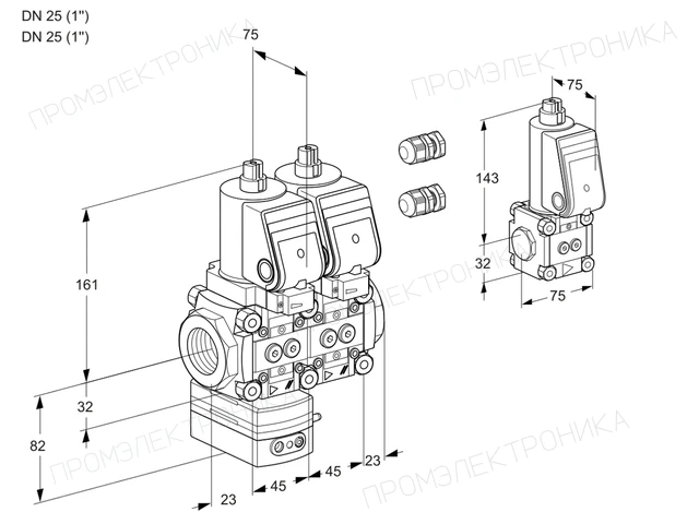 Kromschroder VCD 1E25R/25R05D-25NWSR3/PPPP/PPBS — двойной электромагнитный газовый клапан — 88103764