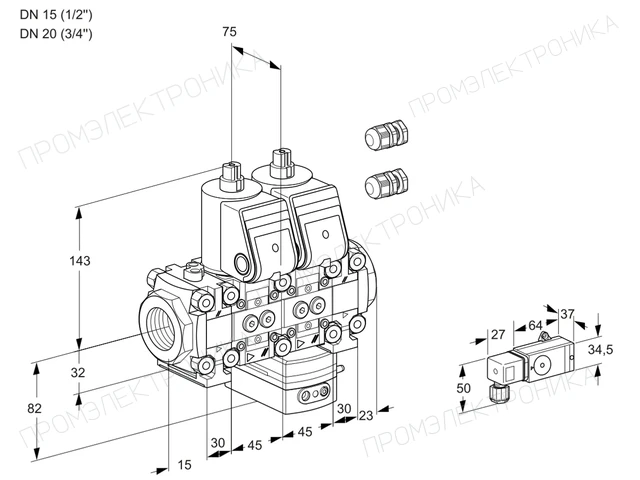 Kromschroder VCG 1E15R/20R05FNGEVWR3/PP2-/PPPP — двойной электромагнитный газовый клапан — 88103677