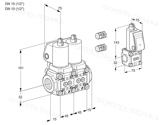 Kromschroder VCS 1E15R/15R05NNQSL3/PPBS/PPPP — двойной электромагнитный газовый клапан — 88100833