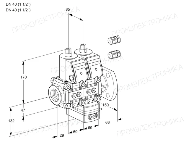 Kromschroder VCH 2E40R/40F05NHEWR3/PPPP/PPPP — двойной электромагнитный газовый клапан — 88101583