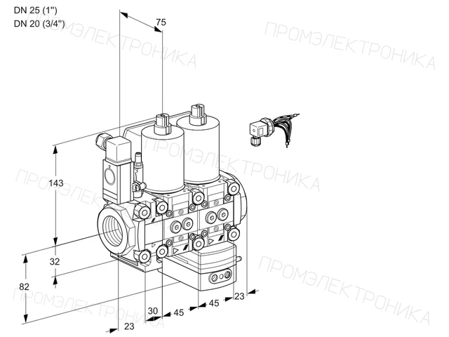 Kromschroder VCD 1E25R/20R05F3ND-25WL/PPPP/PPMM — двойной электромагнитный газовый клапан — 88102971