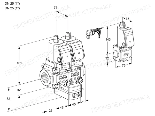 Kromschroder VCG 1E25R/25R05NGEWGR/PPPP/PPZS — двойной электромагнитный газовый клапан — 88105914