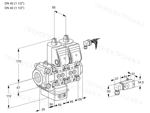Kromschroder VCG 2E40R/40R05FGENWR/2--3/PPPP — двойной электромагнитный газовый клапан — 88100007