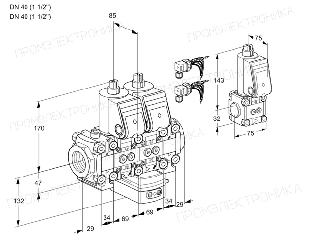 Kromschroder VCH 2E40R/40R05FNHEVWR6/PPPP/PPBS — двойной электромагнитный газовый клапан — 88107839