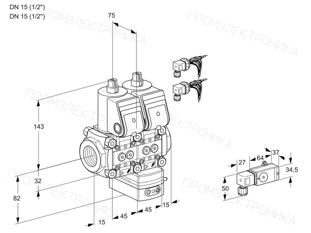 Kromschroder VCG 1E15R/15R05NGEWR6/3-PP/1-PP — двойной электромагнитный газовый клапан — 88102823