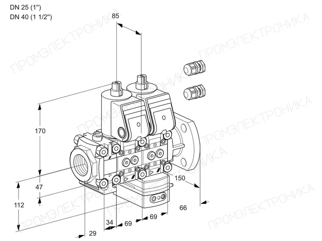 Kromschroder VCG 2E25R/40F05FNGEWR3/PPPP/PPPP — двойной электромагнитный газовый клапан — 88101622