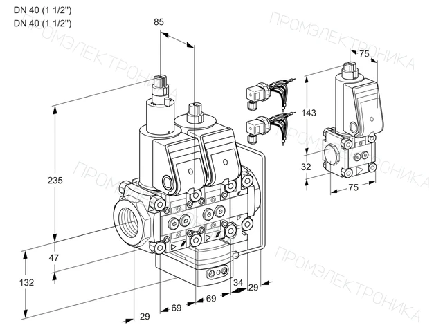 Kromschroder VCH 2E40R/40R05LHEVWR6/PPPP/PPBS — двойной электромагнитный газовый клапан — 88105740