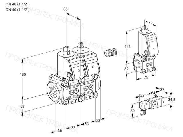 Kromschroder VCS 3E40R/40R05NNWR/2-PP/PPBS — двойной электромагнитный газовый клапан — 88106880