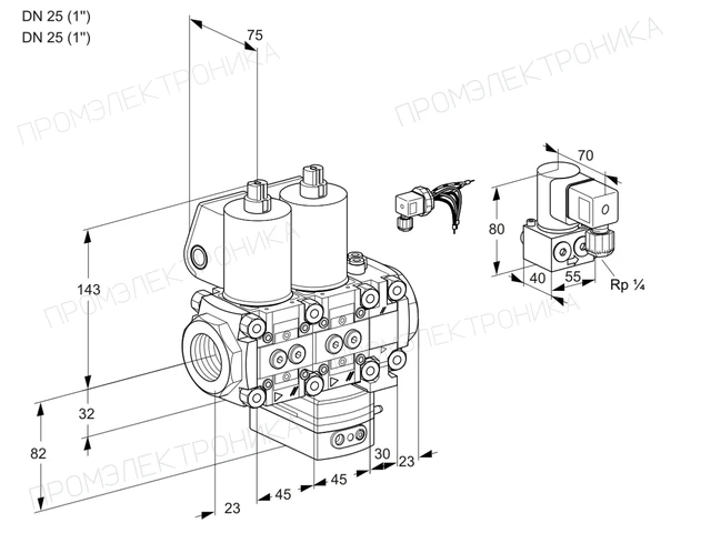 Kromschroder VCG 1E25R/25R05NGEVWL/PPZY/PPPP — двойной электромагнитный газовый клапан — 88104906