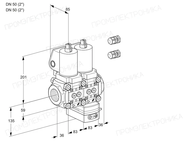 Kromschroder VCG 3E50R/50R05NGEQGL3/PPPP/PPPP — двойной электромагнитный газовый клапан — 88104182