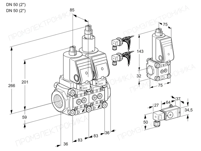 Kromschroder VCS 3E50R/50R05NLWSR8/3-PP/PPBS — двойной электромагнитный газовый клапан — 88107126