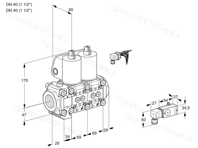 Kromschroder VCS 2E40R/40R05FNNWL/PPPP/2-PP — двойной электромагнитный газовый клапан — 88104324