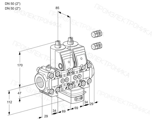 Kromschroder VCG 2E50R/50R05FNGEVWR3/PPPP/PPPP — двойной электромагнитный газовый клапан — 88101256