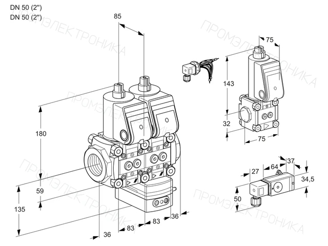 Kromschroder VCG 3E50R/50R05NGEWR/-3PP/PPZS — двойной электромагнитный газовый клапан — 88100801