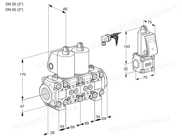 Kromschroder VCS 2E50R/50R05FNNVWL/PPZS/PPPP — двойной электромагнитный газовый клапан — 88100252