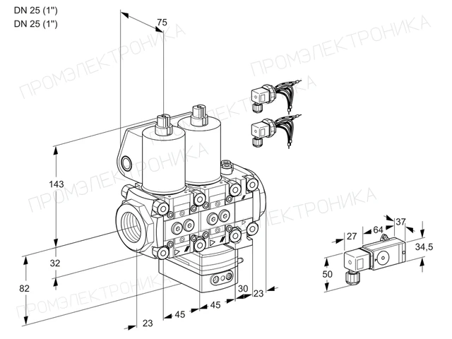 Kromschroder VCG 1E25R/25R05NGKVWL6/3-PP/2-PP — двойной электромагнитный газовый клапан — 88104020