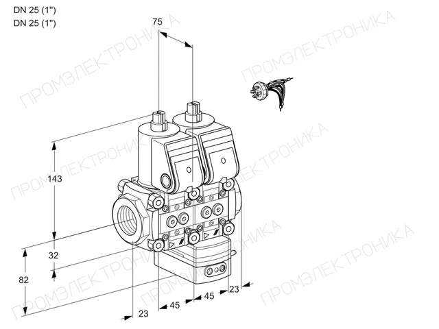 Kromschroder VCG 1E25R/25R05NGEWR/PPPP/PPPP — двойной электромагнитный газовый клапан — 88106551