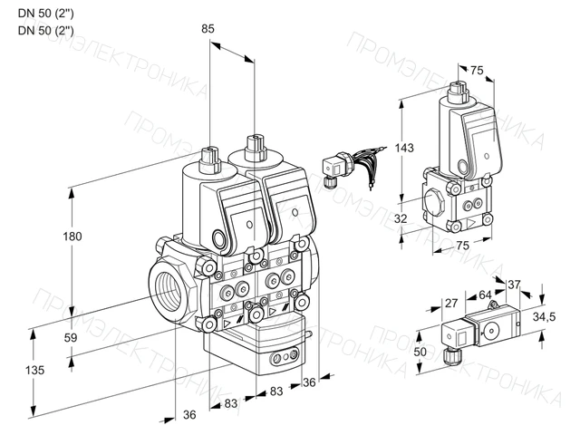 Kromschroder VCD 3E50R/50R05ND-25WR/-2PP/3-ZS — двойной электромагнитный газовый клапан — 88107150