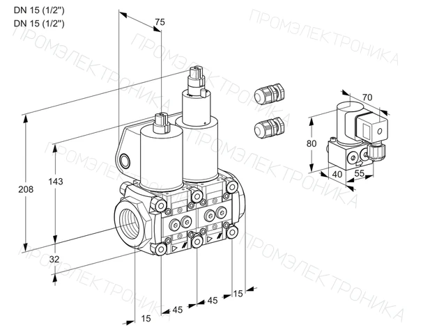 Kromschroder VCS 1E15R/15R05NLQL3/PPBY/PPPP — двойной электромагнитный газовый клапан — 88106652