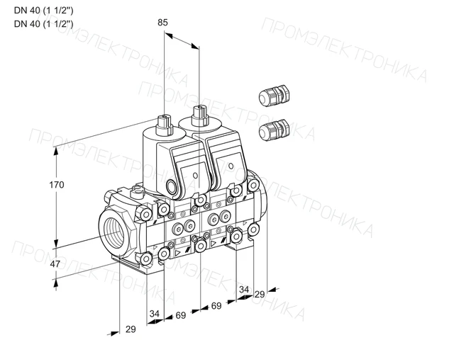 Kromschroder VCS 2E40R/40R05FNNVWR3/PPPP/PPPP — двойной электромагнитный газовый клапан — 88101241