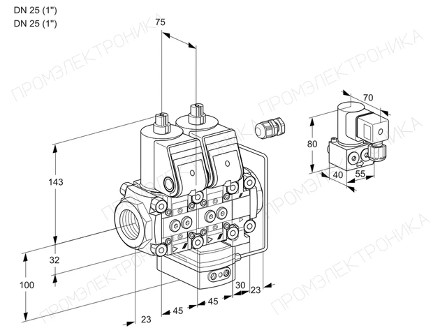 Kromschroder VCH 1E25R/25R05NHEVWR/PPPP/PPBY — двойной электромагнитный газовый клапан — 88103333