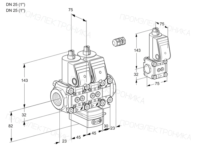 Kromschroder VCG 1E25R/25R05NGEVWR/PPPP/PPBS — двойной электромагнитный газовый клапан — 88100844