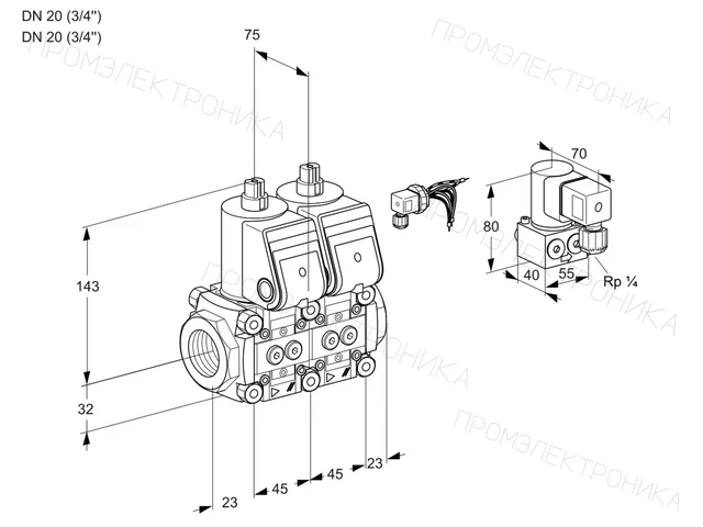 Kromschroder VCS 1E20R/20R05NNWR/PPPP/PPZY — двойной электромагнитный газовый клапан — 88100822