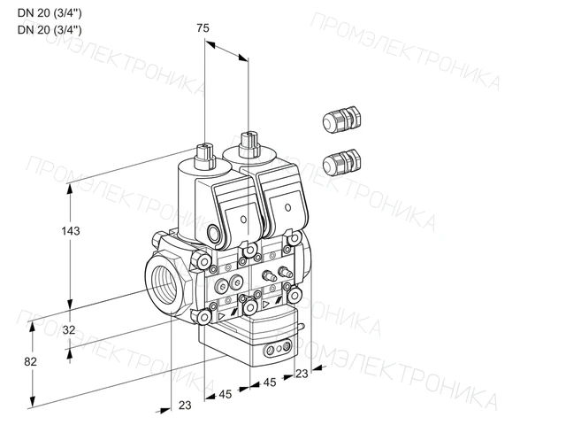 Kromschroder VCG 1E20R/20R05NGEWR3/PPMM/PPPP — двойной электромагнитный газовый клапан — 88104961