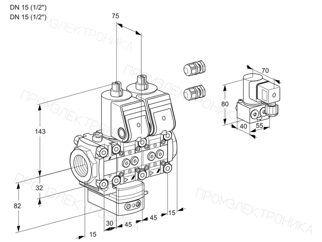 Kromschroder VCD 1E15R/15R05FD-25NWR3/PPPP/BYPP — двойной электромагнитный газовый клапан — 88106478