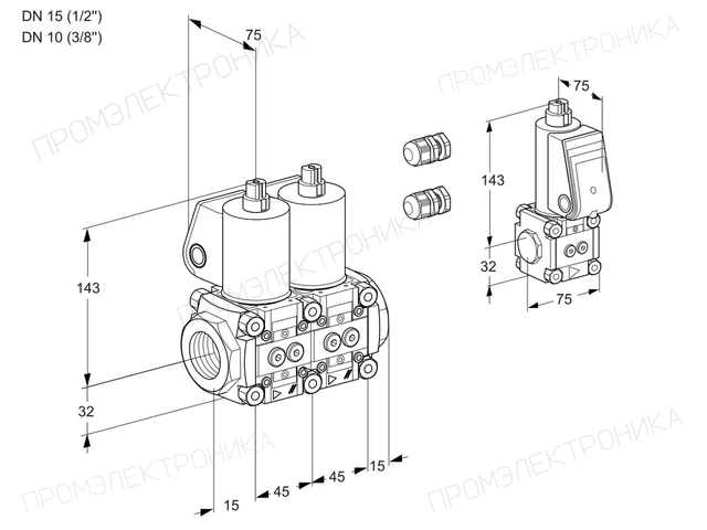 Kromschroder VCS 1E15R/10R05NNWL3/PPZS/PPPP — двойной электромагнитный газовый клапан — 88103322