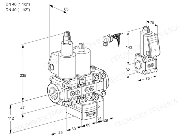 Kromschroder VCG 2E40R/40R05LGEVWL/PPBS/PPPP — двойной электромагнитный газовый клапан — 88101464
