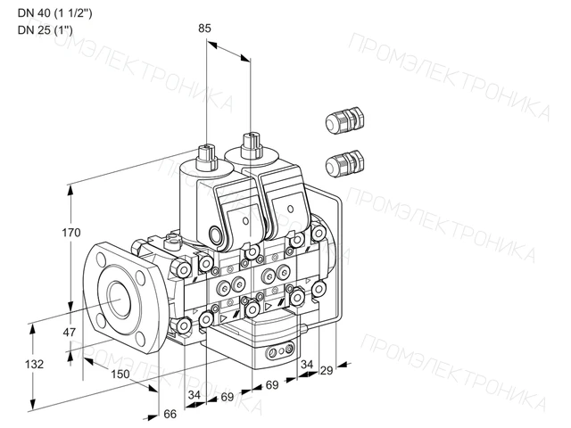 Kromschroder VCH 2E40F/25R05FNHEVWR3/PPPP/PPPP — двойной электромагнитный газовый клапан — 88102512