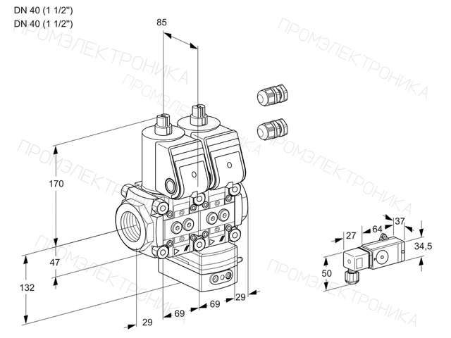 Kromschroder VCV 2E40R/40R05NVKWR3/2--2/PPPP — двойной электромагнитный газовый клапан — 88105780