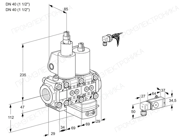 Kromschroder VCD 2E40R/40R05FLD-25WL/PPPP/3-PP — двойной электромагнитный газовый клапан — 88100715