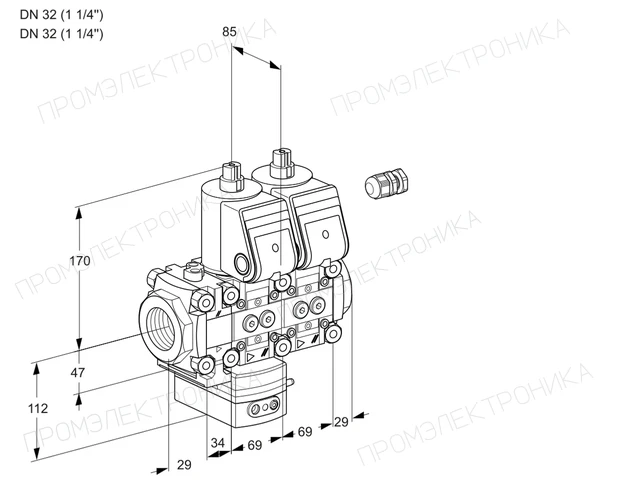 Kromschroder VCD 2E32R/32R05FD-100NWR/PPPP/PPPP — двойной электромагнитный газовый клапан — 88100702