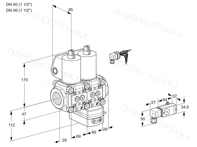 Kromschroder VCG 2E40R/40R05NGKWL/MMPP/2--2 — двойной электромагнитный газовый клапан — 88100644