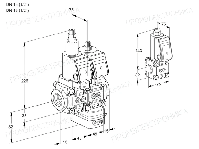 Kromschroder VCG 1E15R/15R05LGKWSR/PPPP/PPBS — двойной электромагнитный газовый клапан — 88107221