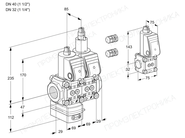 Kromschroder VCD 2E40R/32R05D-25LWR3/PPPP/PPBS — двойной электромагнитный газовый клапан — 88103906