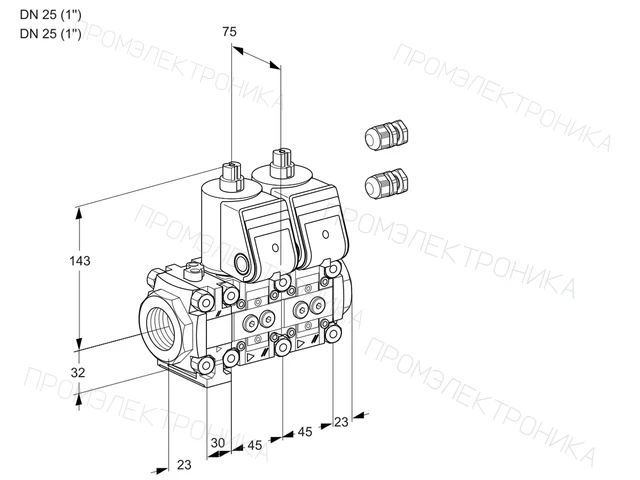 Kromschroder VCS 1E25R/25R05FNNWR3/PPPP/PPPP — двойной электромагнитный газовый клапан — 88101232