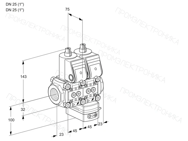 Kromschroder VCV 1E25R/25R05NVKQR/PPPP/PPPP — двойной электромагнитный газовый клапан — 88100389