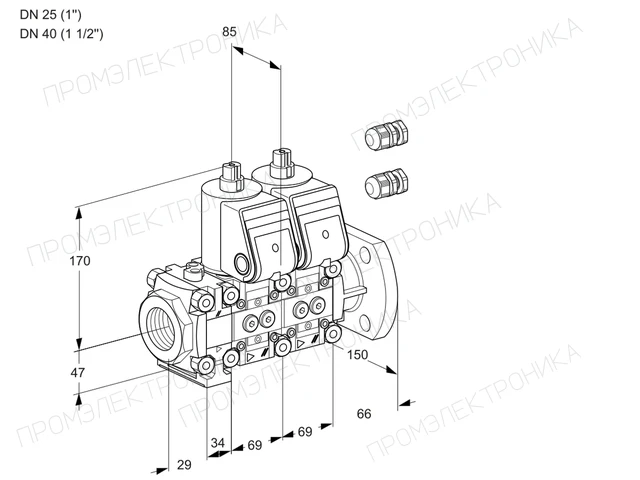Kromschroder VCS 2E25R/40F05FNNWR3/PPPP/PPPP — двойной электромагнитный газовый клапан — 88101768