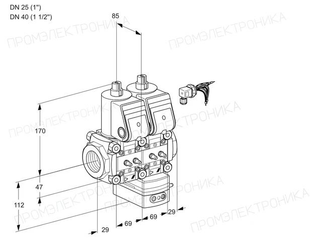 Kromschroder VCD 2E25R/40R05ND-25WR/MMMM/PPPP — двойной электромагнитный газовый клапан — 88107833