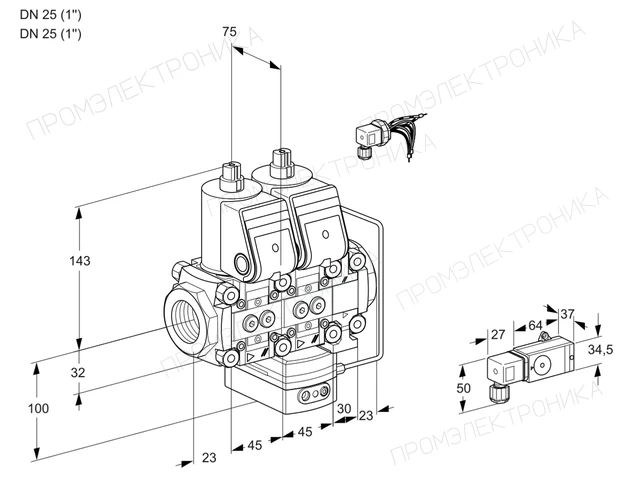 Kromschroder VCH 1E25R/25R05NHEVWR/-3PP/PPPP — двойной электромагнитный газовый клапан — 88103602