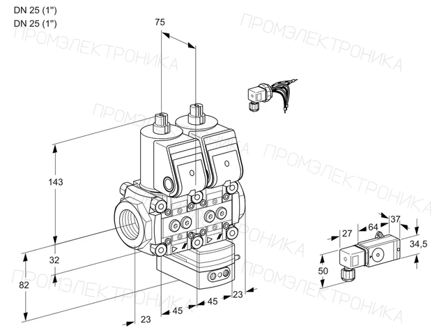 Kromschroder VCG 1E25R/25R05NGEWR/PP3-/PPPP — двойной электромагнитный газовый клапан — 88106584