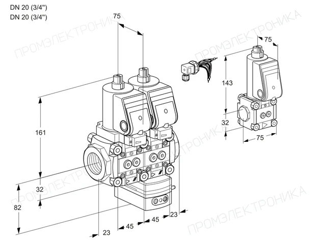 Kromschroder VCG 1E20R/20R05NGEWGR/PPPP/PPZS — двойной электромагнитный газовый клапан — 88105980