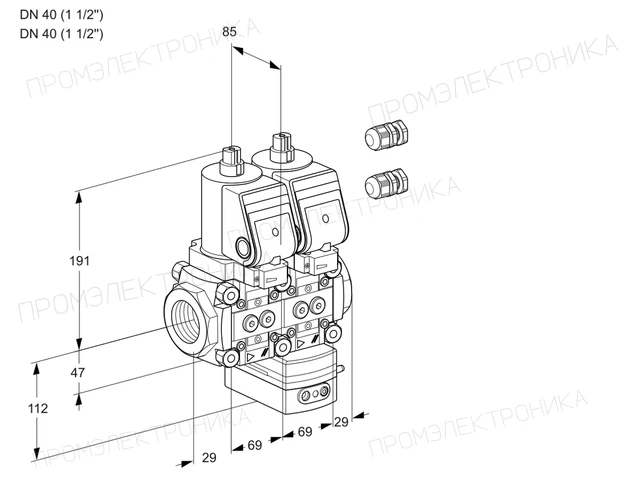 Kromschroder VCG 2E40R/40R05NGEWSR3/PPPP/PPPP — двойной электромагнитный газовый клапан — 88101090