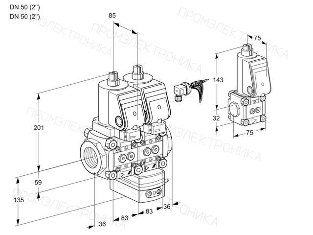 Kromschroder VCG 3E50R/50R05NGEWGR/PPPP/ZSPP — двойной электромагнитный газовый клапан — 88107787