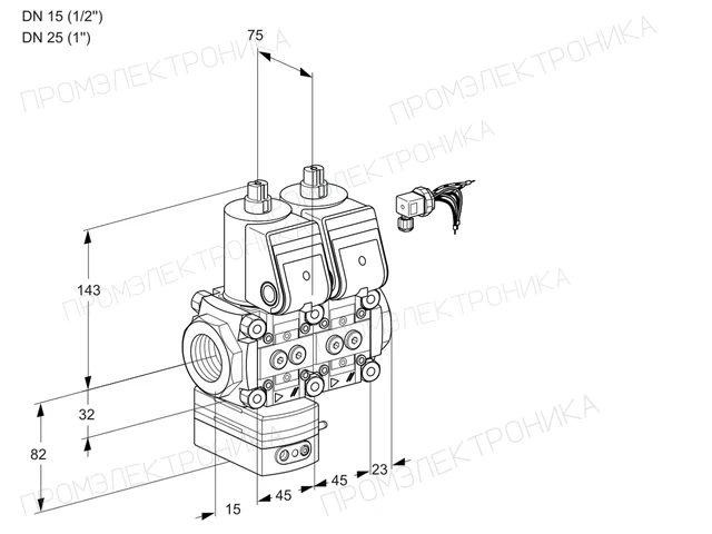 Kromschroder VCG 1E15R/25R05GENWR/PPPP/PPPP — двойной электромагнитный газовый клапан — 88104679