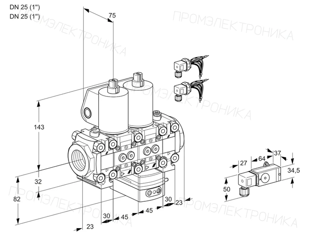 Kromschroder VCG 1E25R/25R05FNGEVWL6/PPPP/2--4 — двойной электромагнитный газовый клапан — 88107797